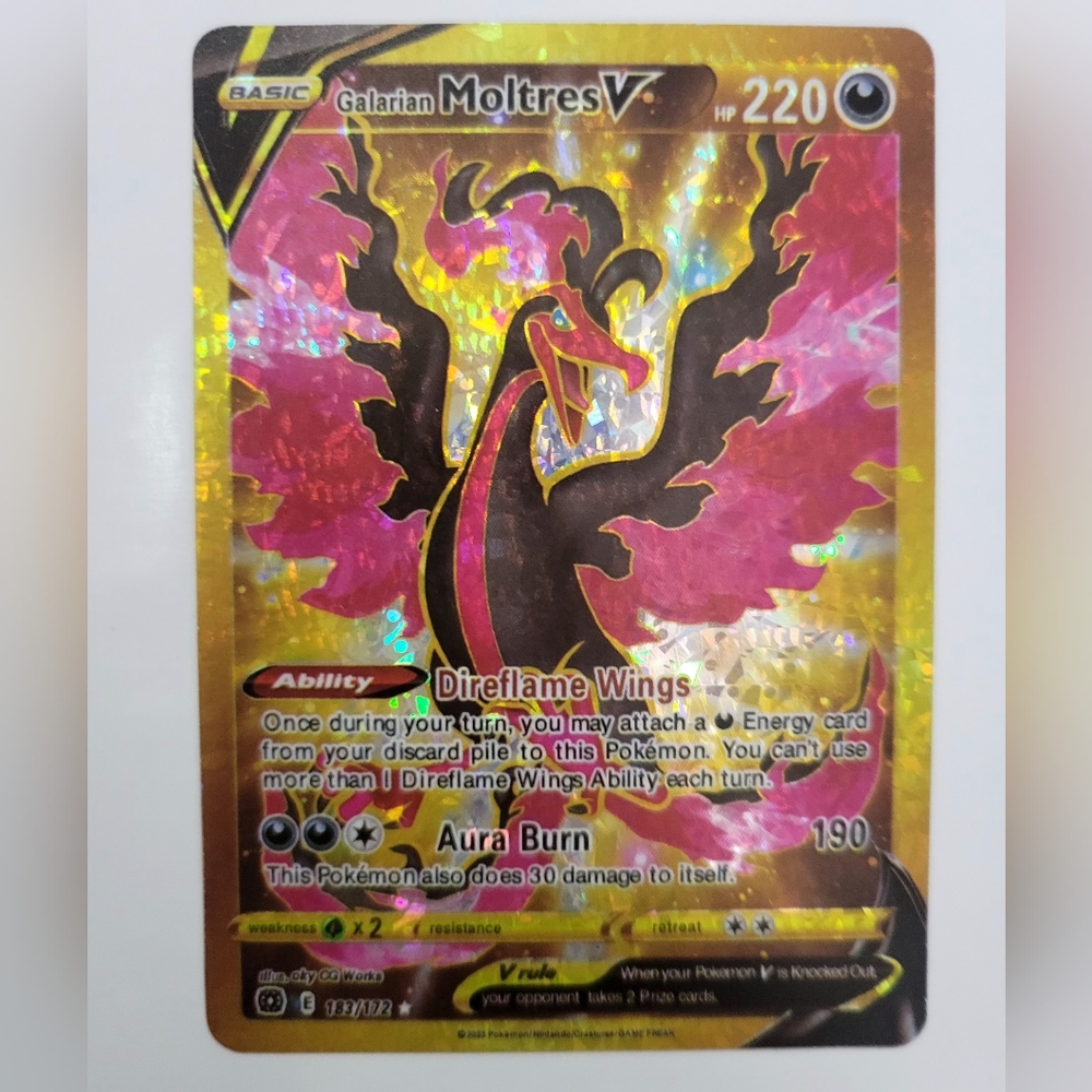 Pokemon Galarian Moltres V Card - Black and Gold